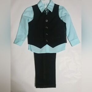 George 3T Black Pants & Vest Set w/ Light Blue Dress Shirt & Tie